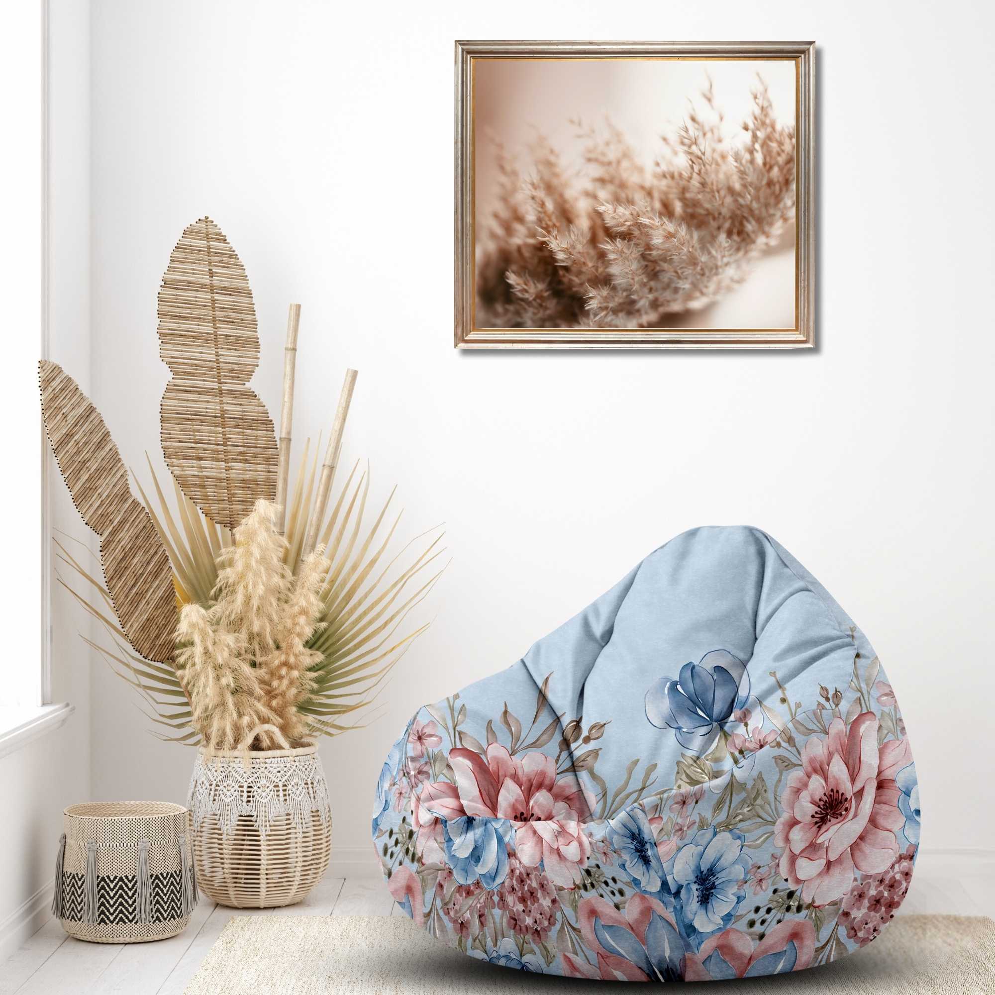 Puf Paradise Blaue und Rosa Rosen-Velvet