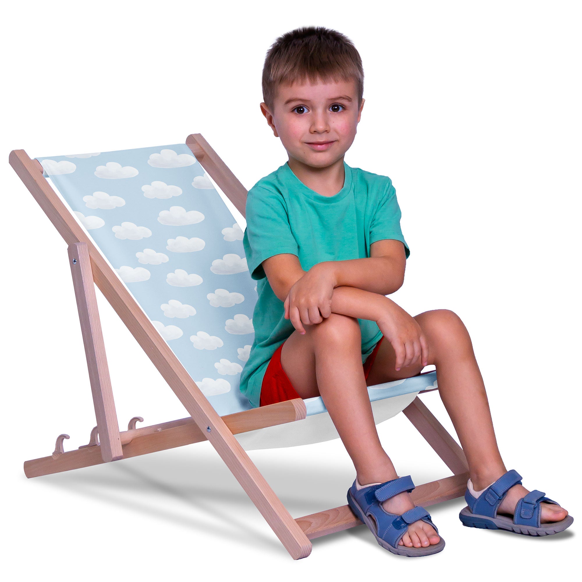 Wooden Deck Chair Blue Clouds