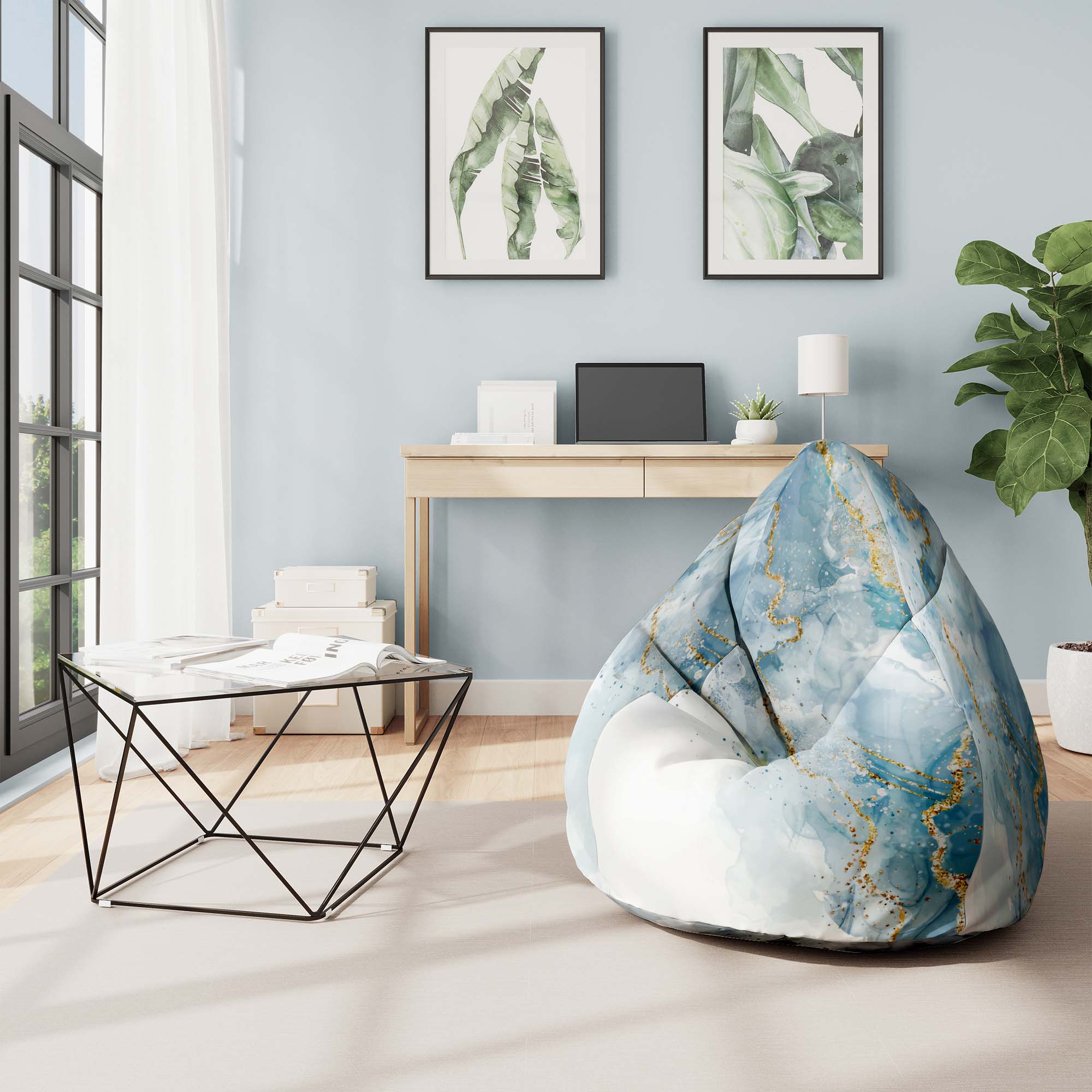 Pearshape Pouf Blue Elegant Marble