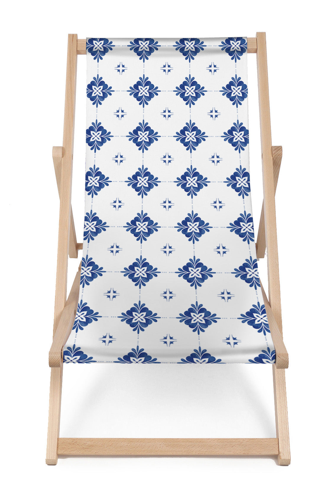 Wooden Deck Chair Blue Tiles