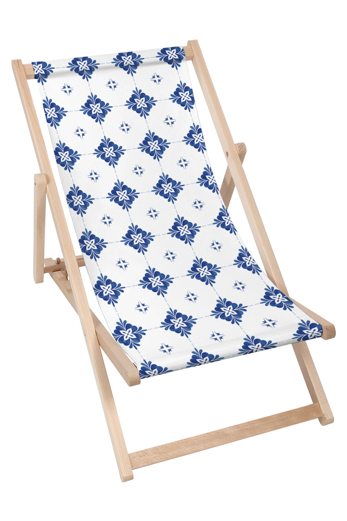 Wooden Deck Chair Blue Tiles