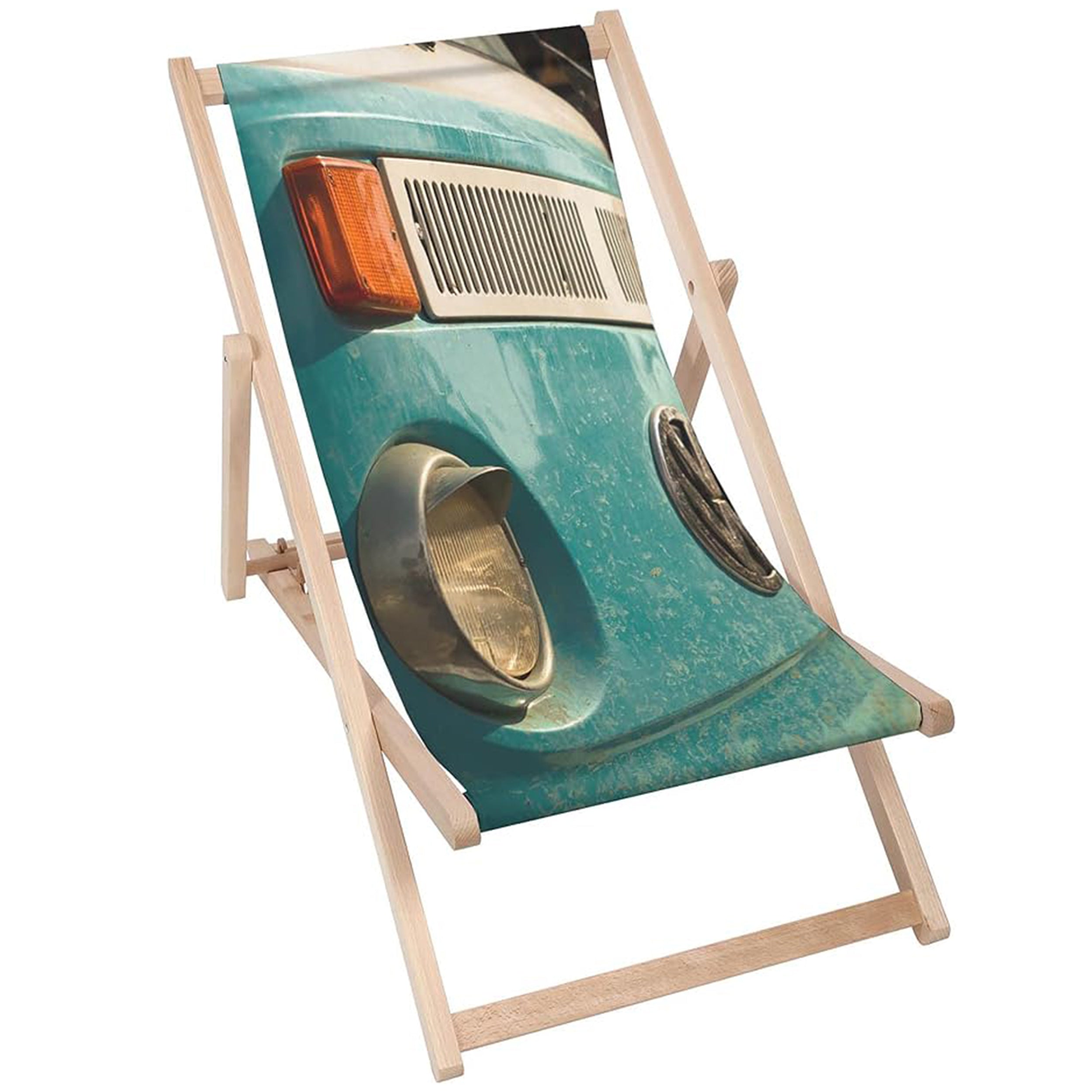 Holzliegestuhl Blauer Camper