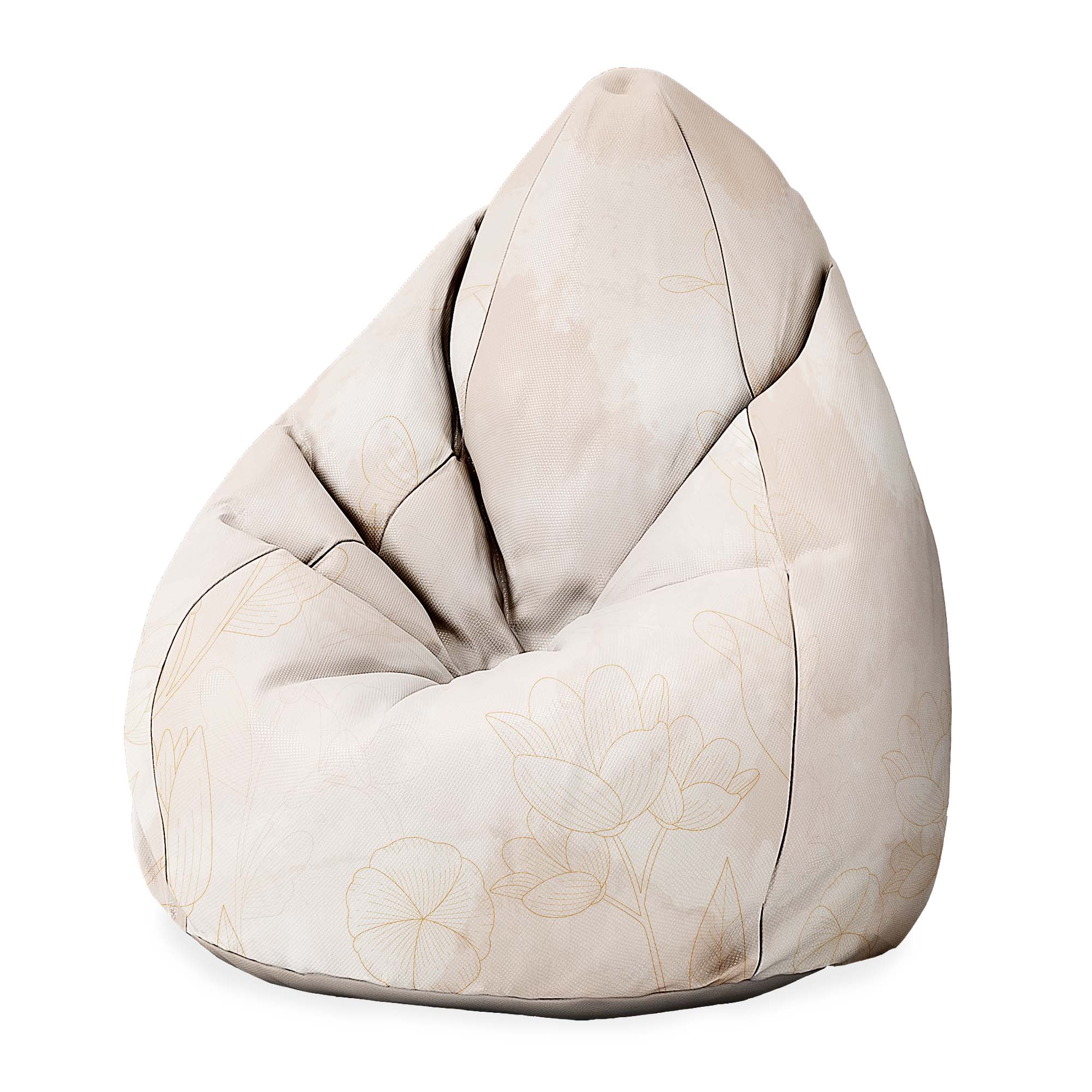 Pearshape Pouf Beige Flowers-Oxford