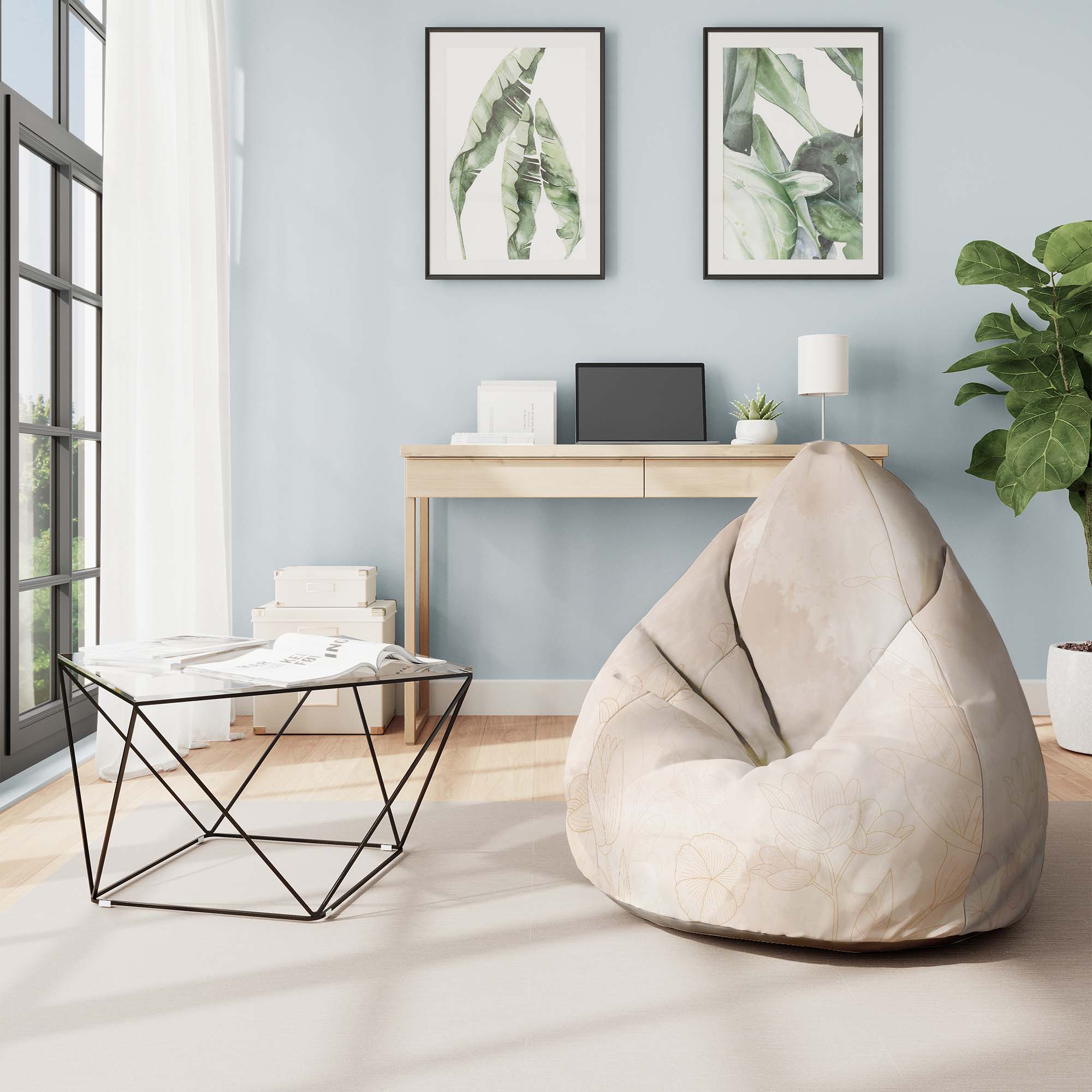Pearshape Pouf Beige Flowers