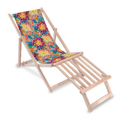 Wooden Deck Chair with Wooden Footrest Botanical Floral Geometric Pattern