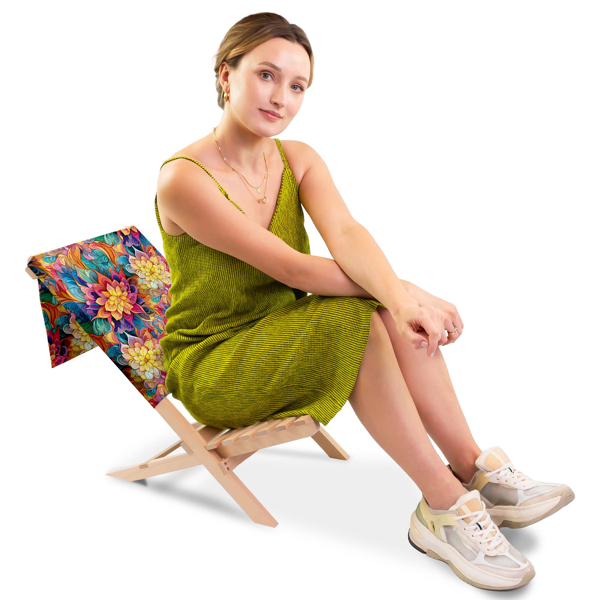 Folding Beach Chair Botanical Floral Geometric Pattern