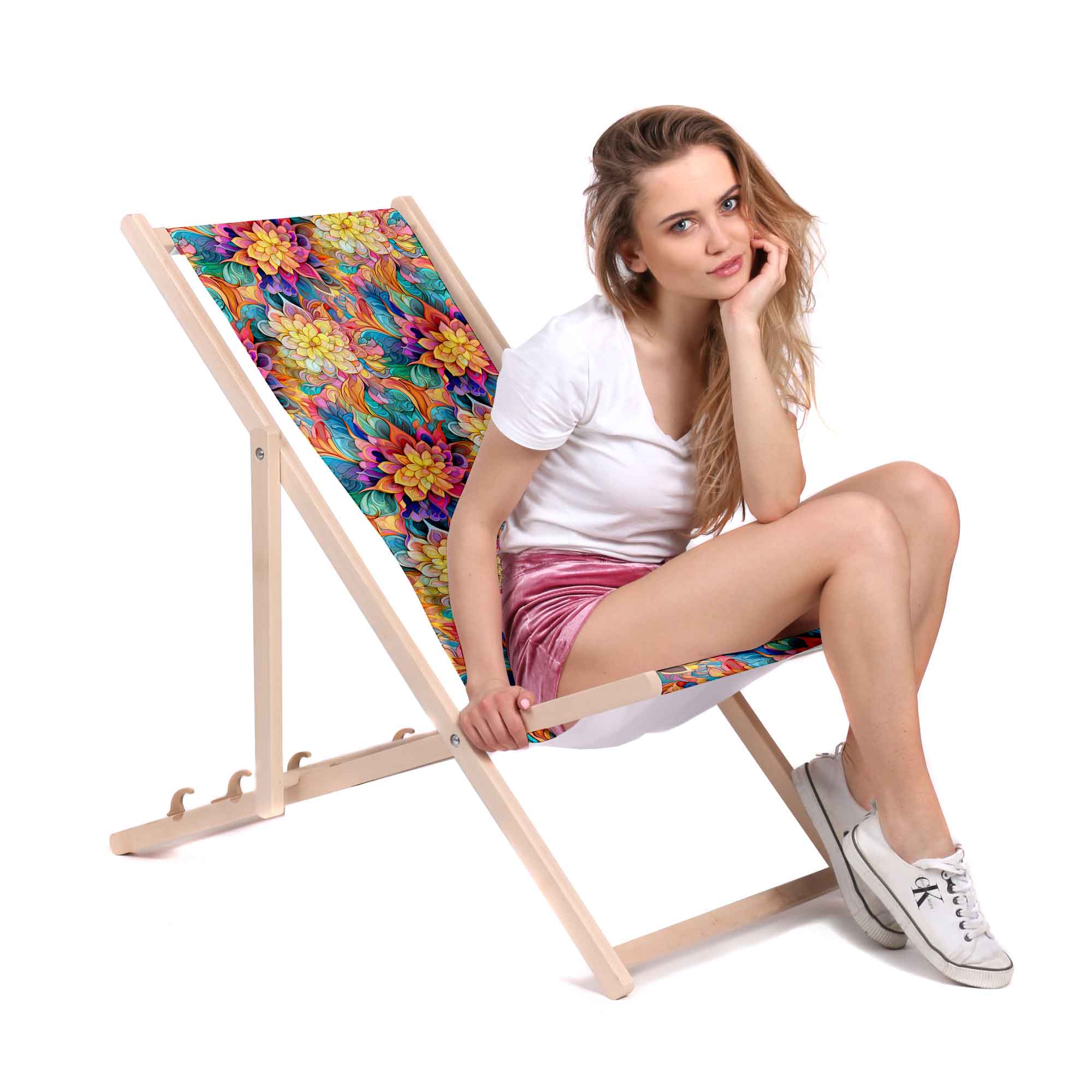 Wooden deck chair Botanical Floral Geometric Pattern