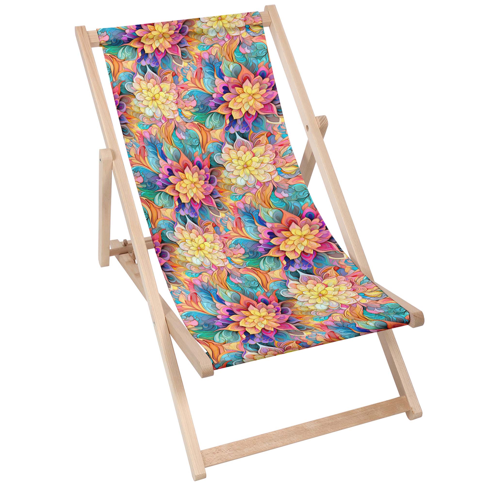 Wooden deck chair Botanical Floral Geometric Pattern