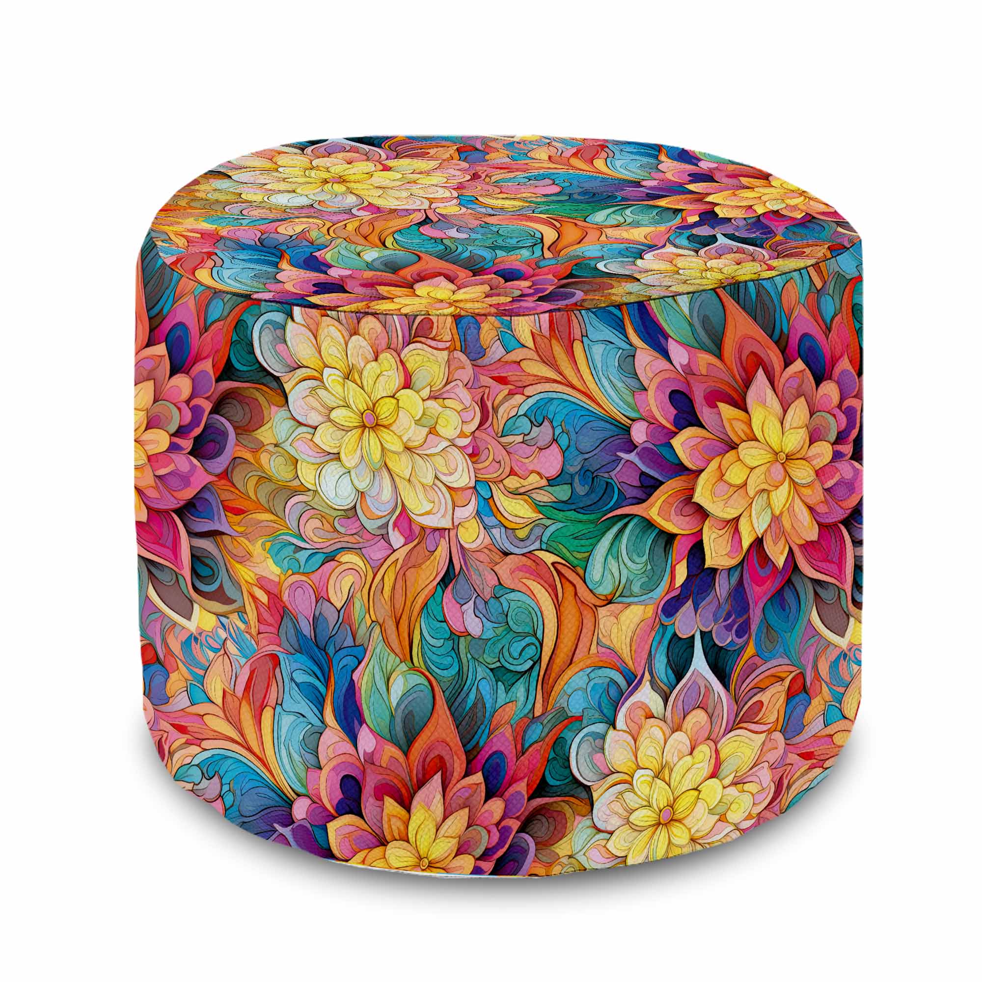Kulatá podnožka Puf Botanical Floral Geometric Pattern-Oxford