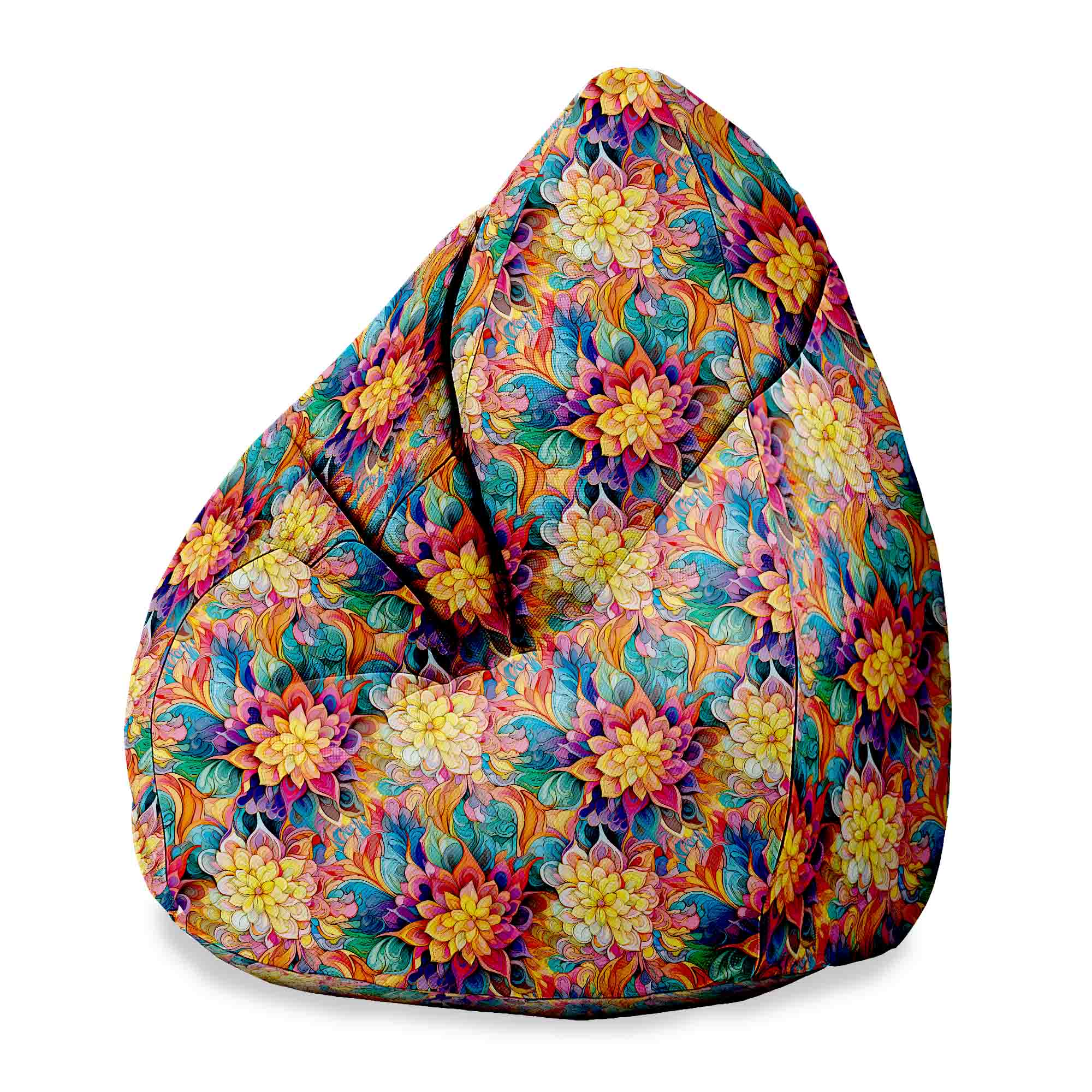 Puf Pearshape Botanical Floral Geometric Pattern-S-Oxford