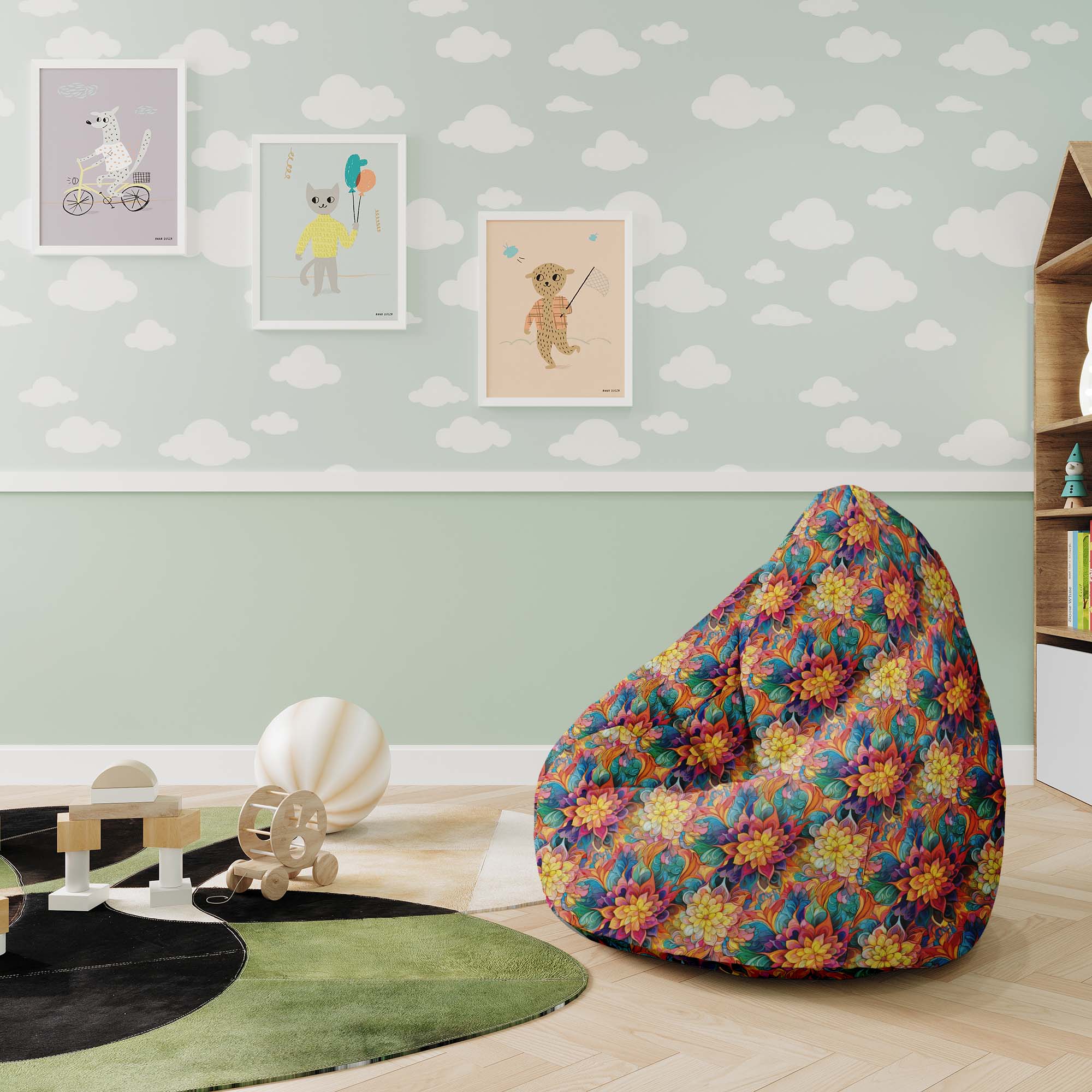 Puf Pearshape botanický květinový geometrický vzor-M-velvet