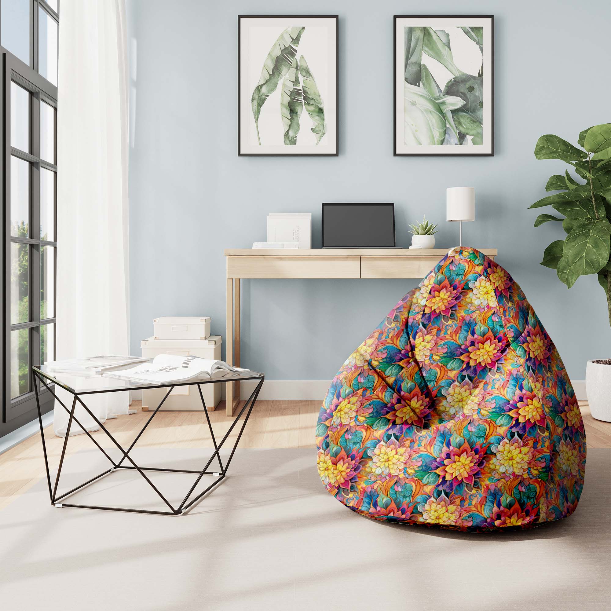 Puf Pearshape Botanický kvetinový geometrický vzor