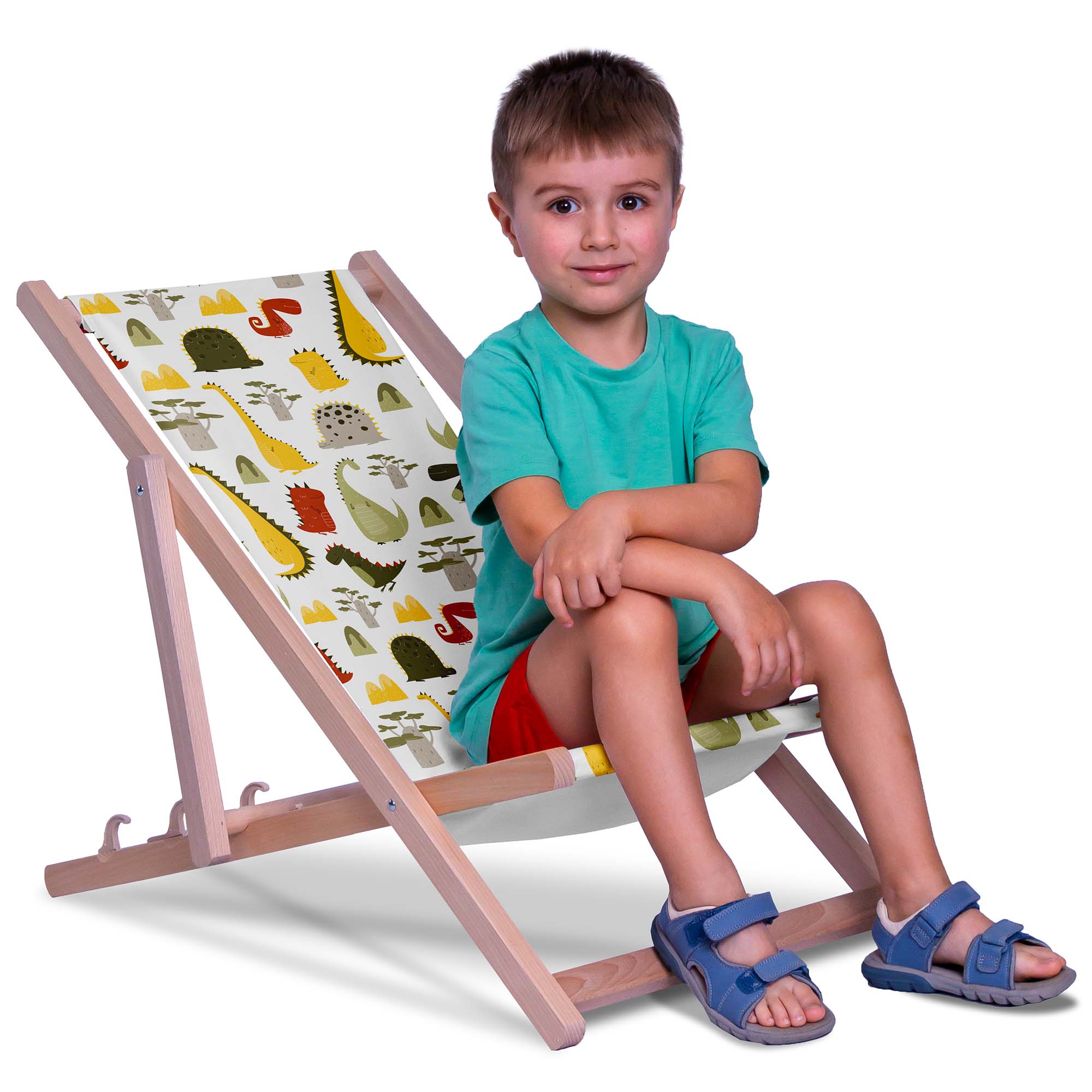Wooden Deck Chair Cartoon Style Dinosaur