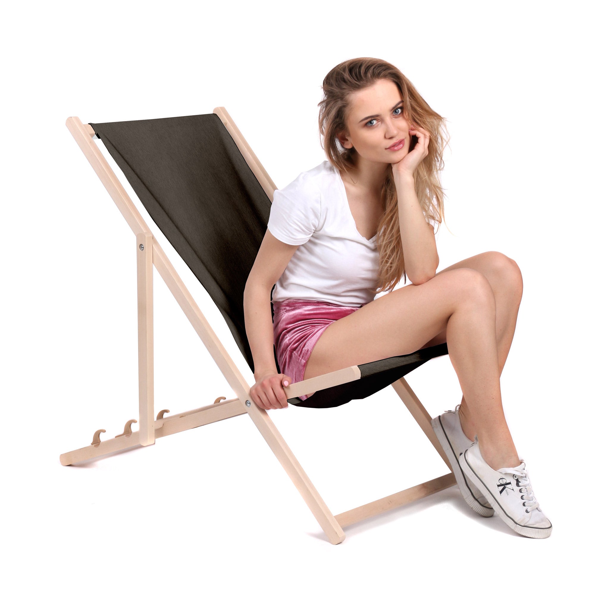 Denim Imitation Wooden Deck Chair Chocolate Truffle-S