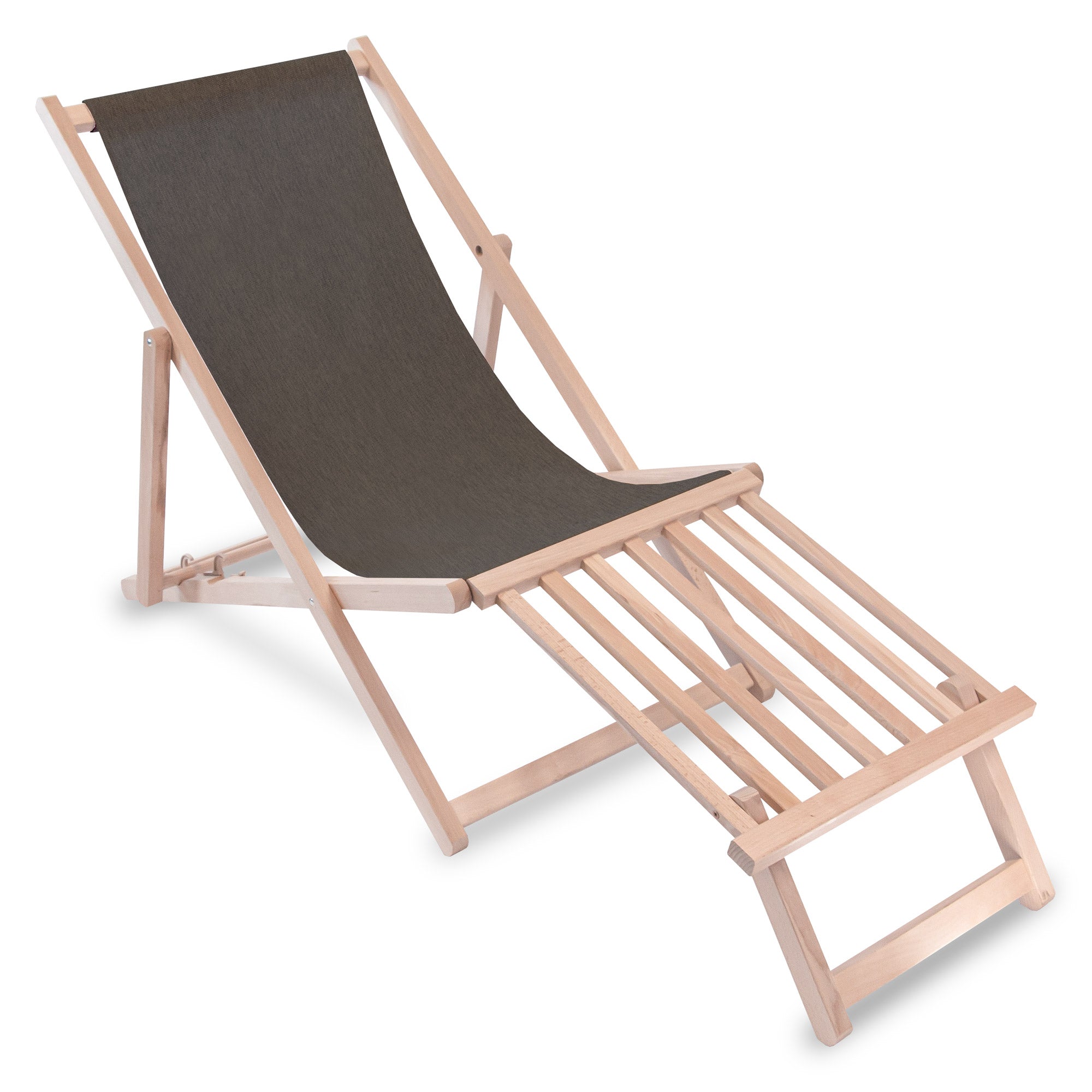 Wooden Deck Chair with Wooden Footrest Denim Imitation Chocolate Truffle