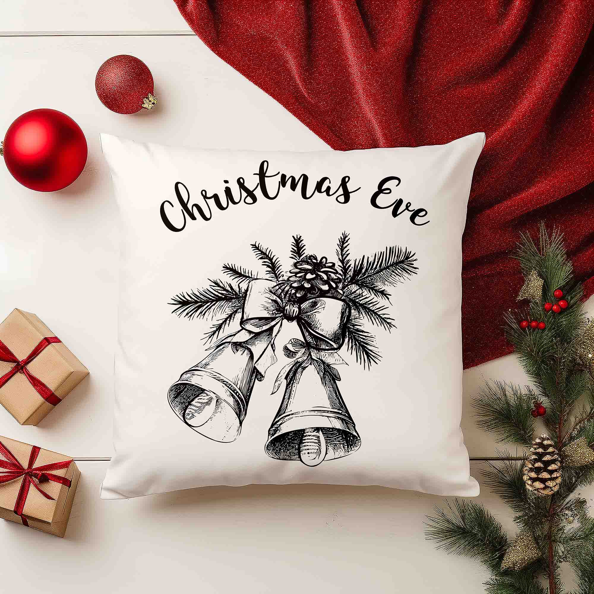 Christmas Eve White Velvet Pillow