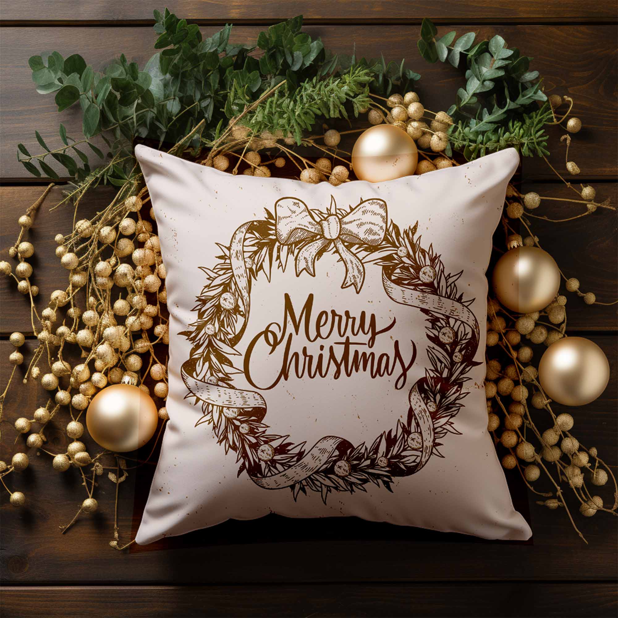Christmas Wreath Velvet Pillow