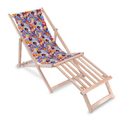 Wooden Deck Chair with Wooden Footrest Colorful Flowers Pattern