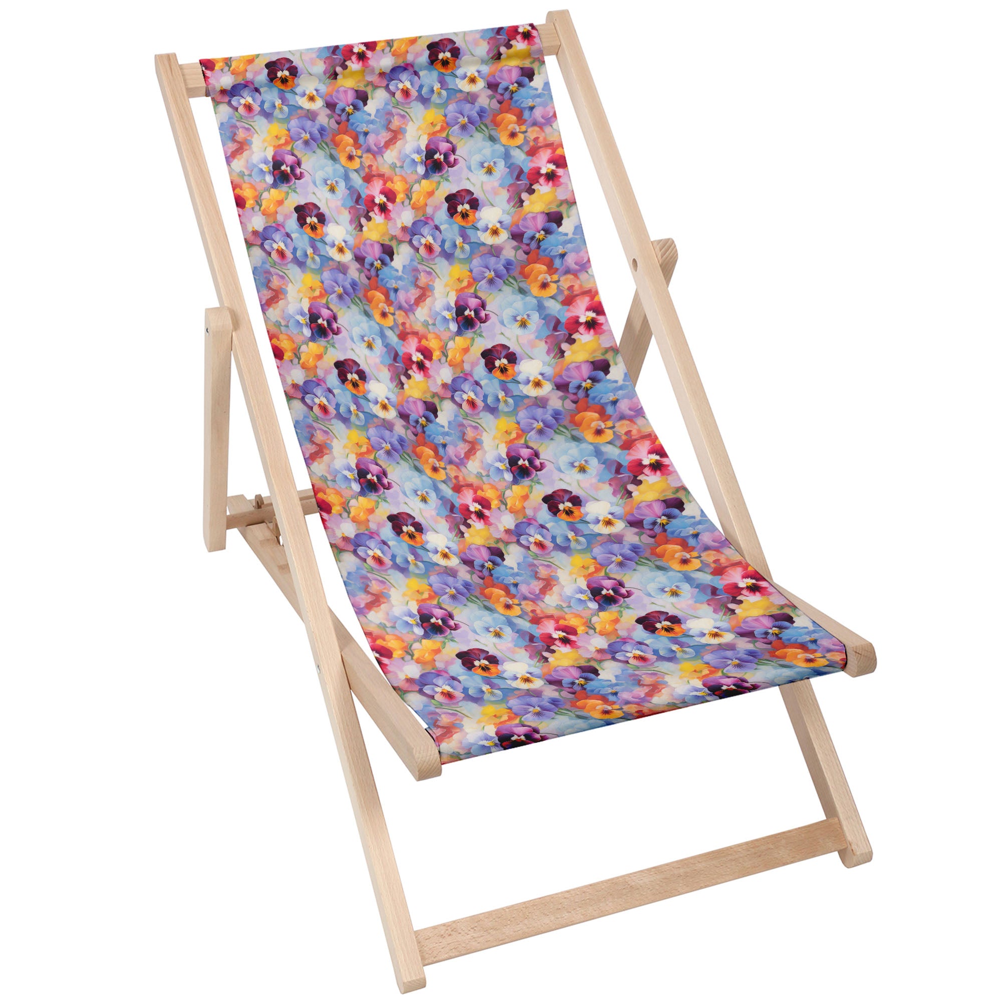 Wooden Deck Chair Colorful Flowers Pattern-M
