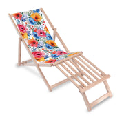 Wooden Deck Chair with Wooden Footrest Colorful Flowers