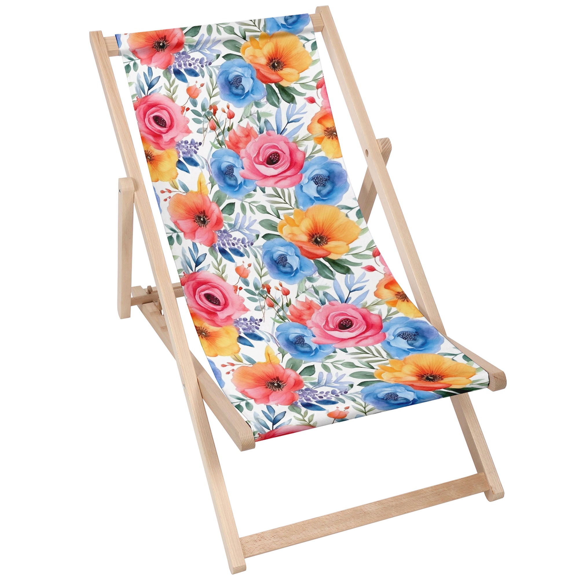 Wooden Deck Chair Colorful Flowers