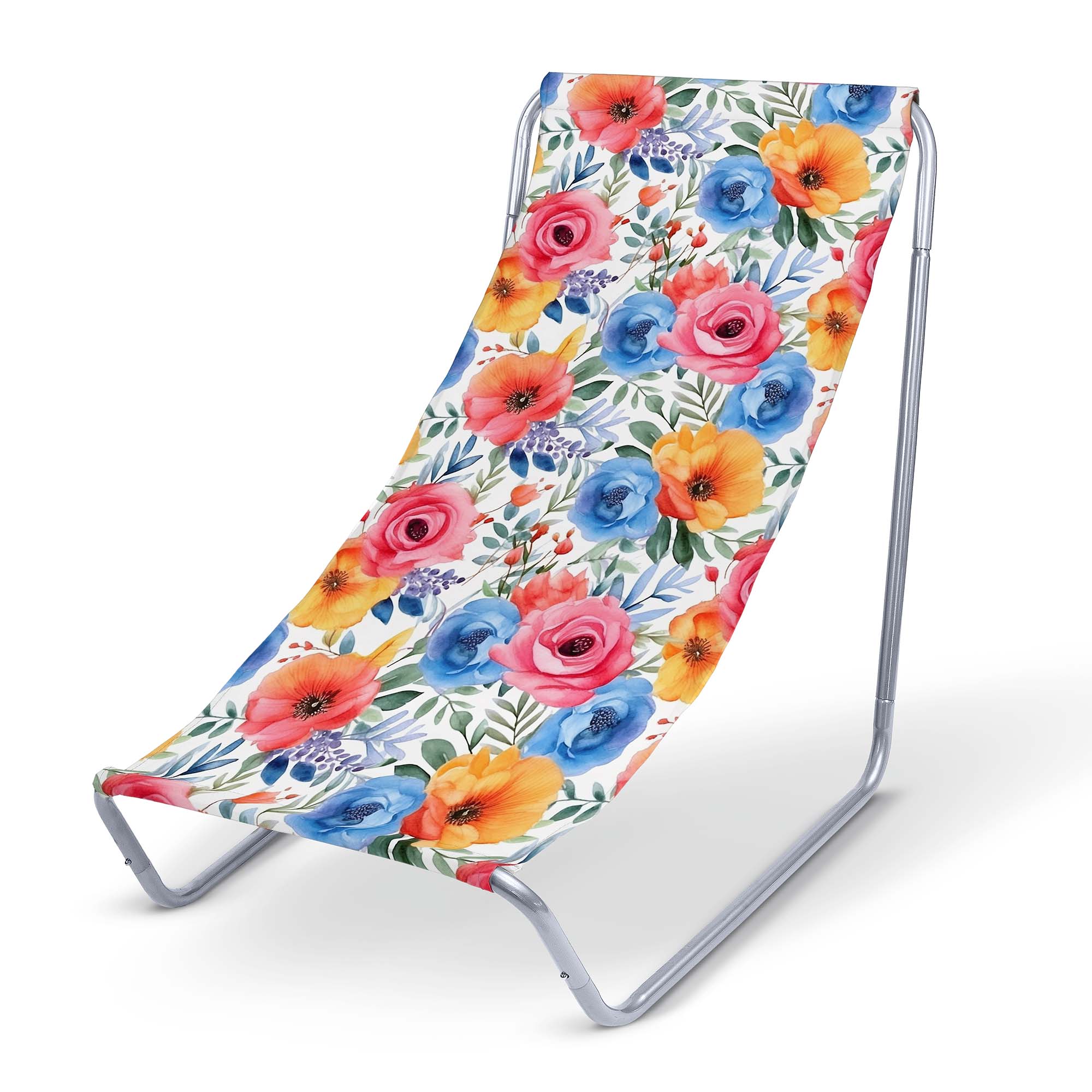 Metal Deck Chair Colorful Flowers