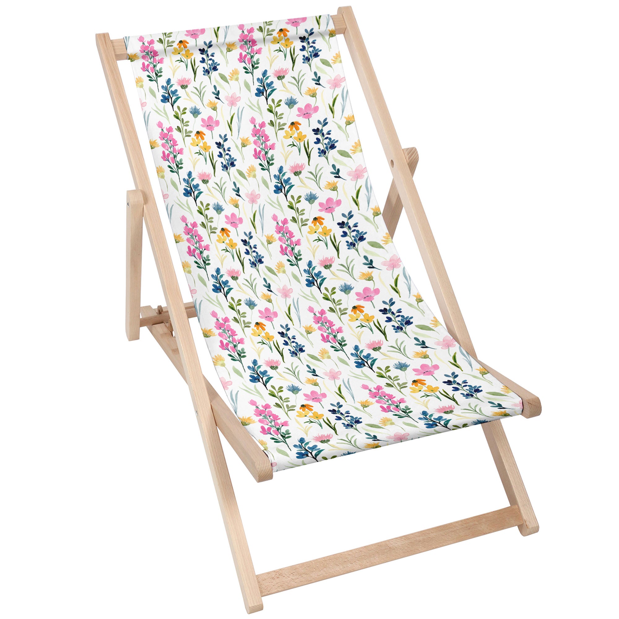 Wooden Deck Chair Colorful Wildflower