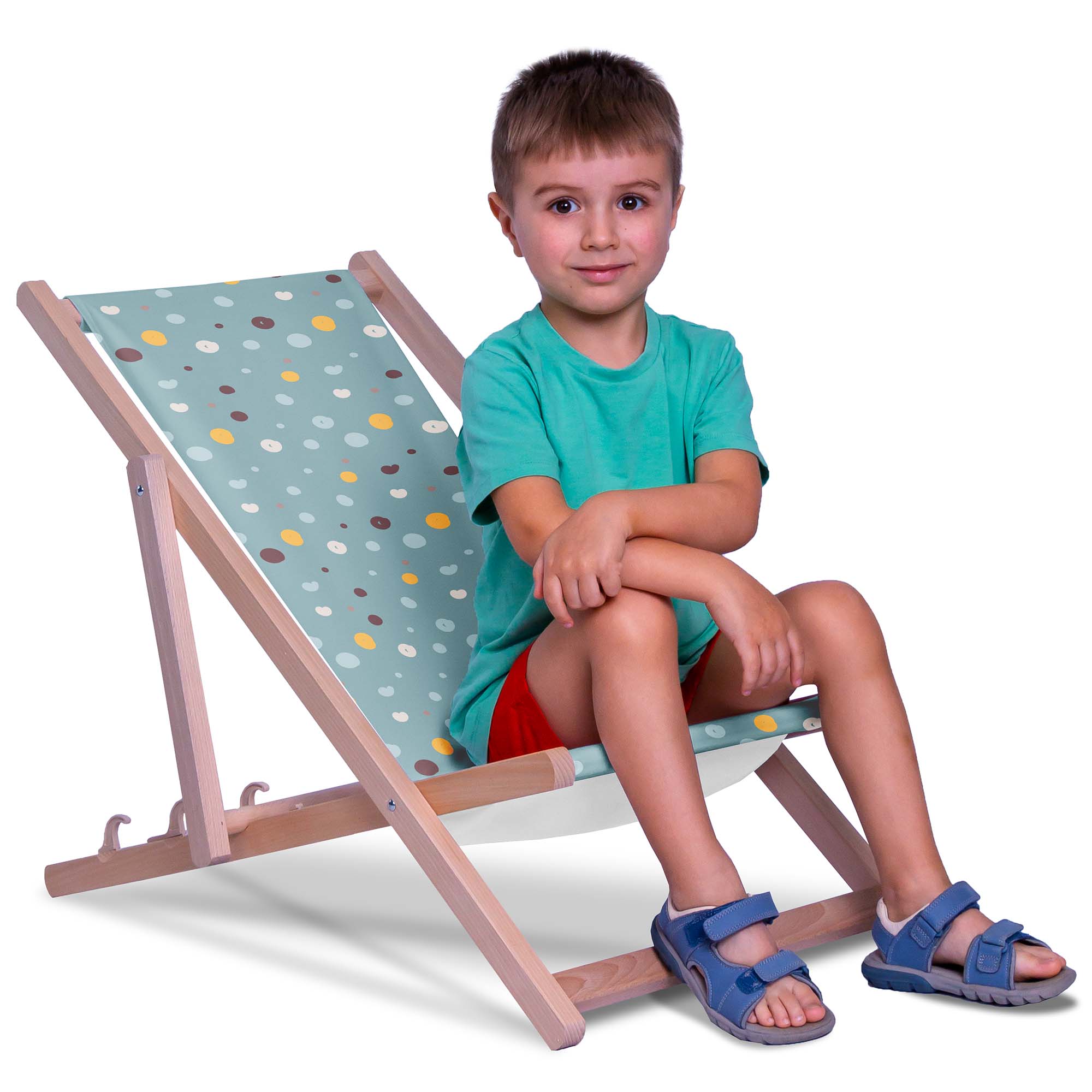 Wooden deck chair Pastel Blue Dots