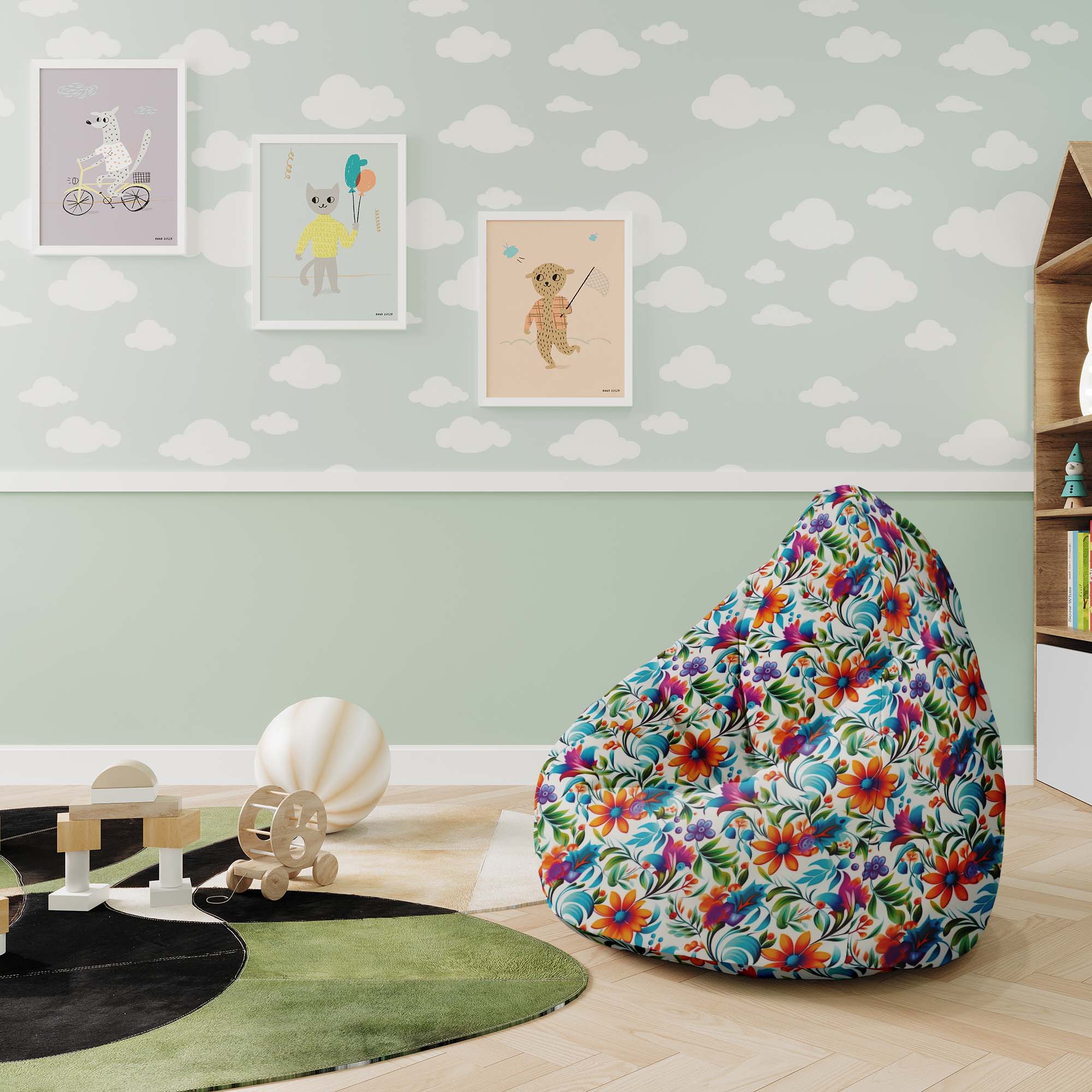 Pearshape Pouf Colorful Floral -S-Velvet
