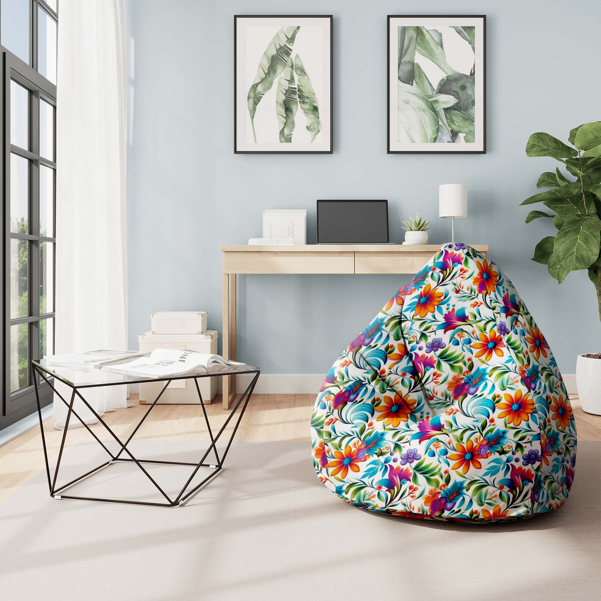 Pearshape Pouf Colorful Floral -S-Velvet