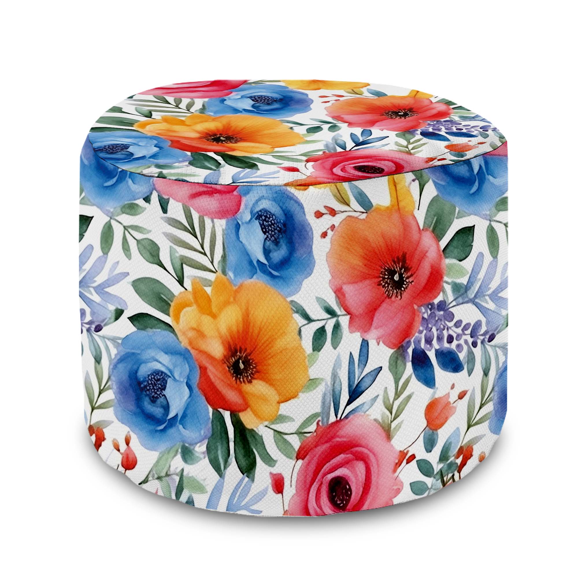 Round pouf footstool Colorful Flowers