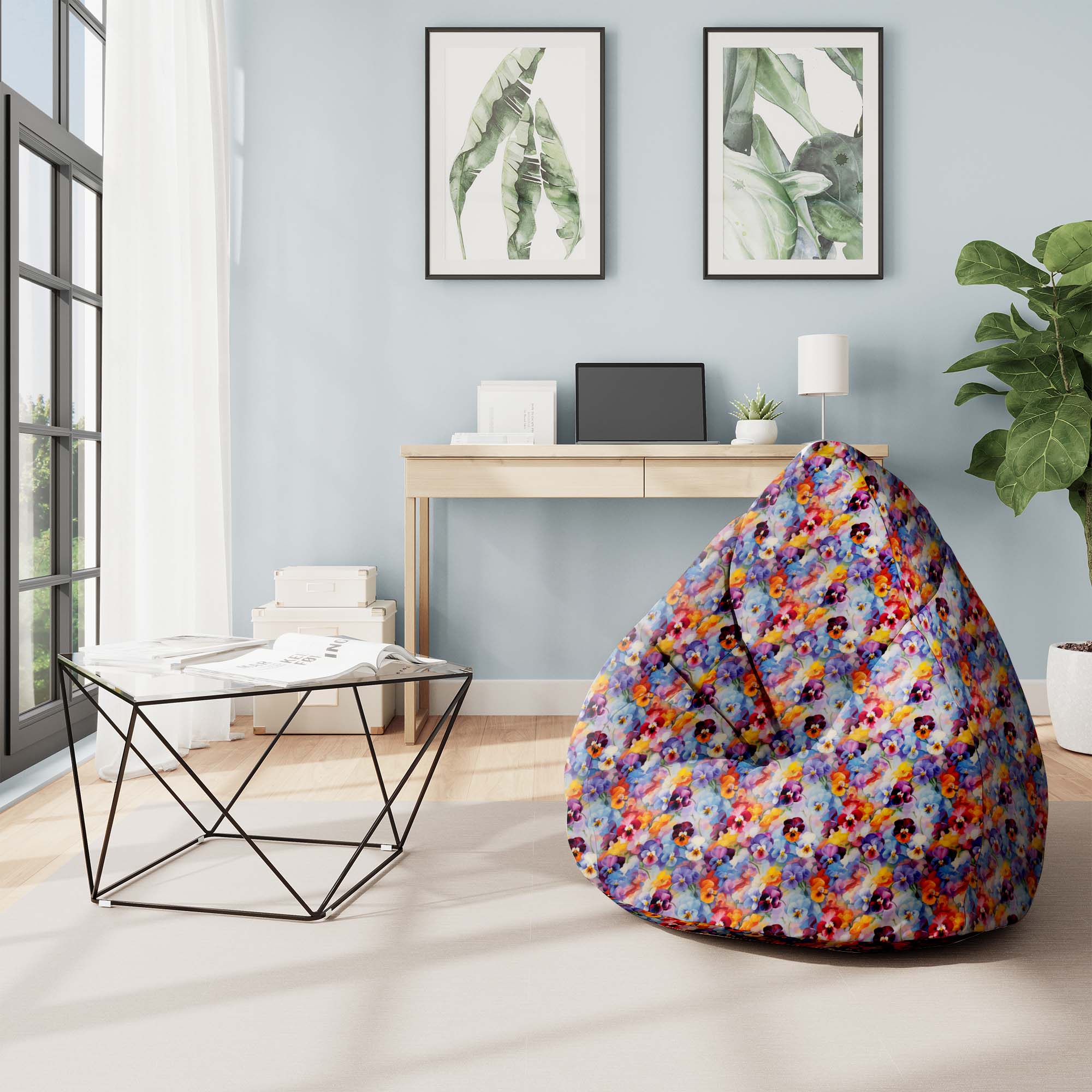 Puf Birnenform Buntes Blumenmuster-M-Samt