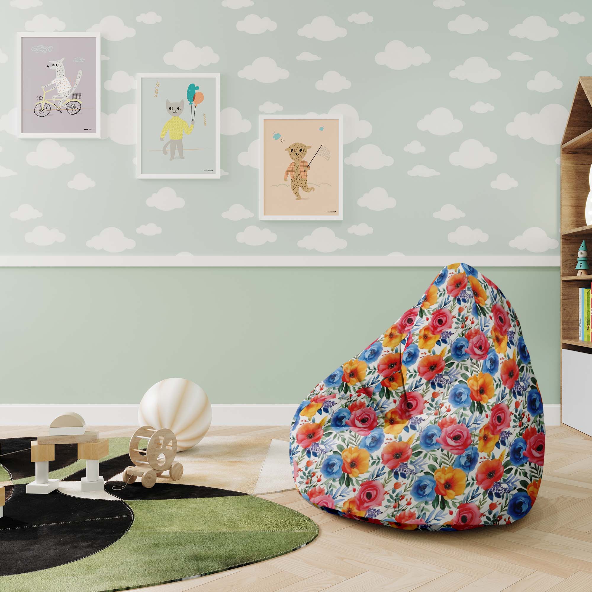 Pearshape Pouf Colorful Flowers-M-Oxford