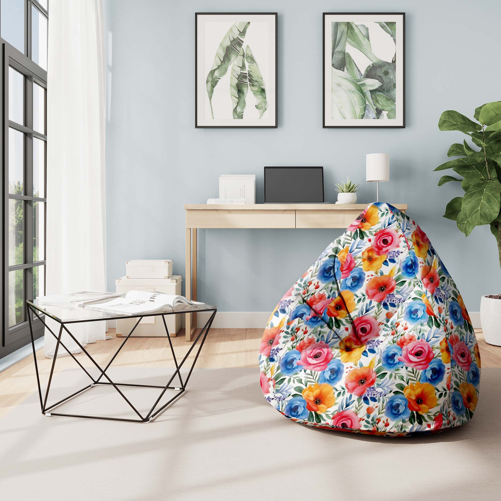 Pearshape Pouf Colorful Flowers-S-Oxford