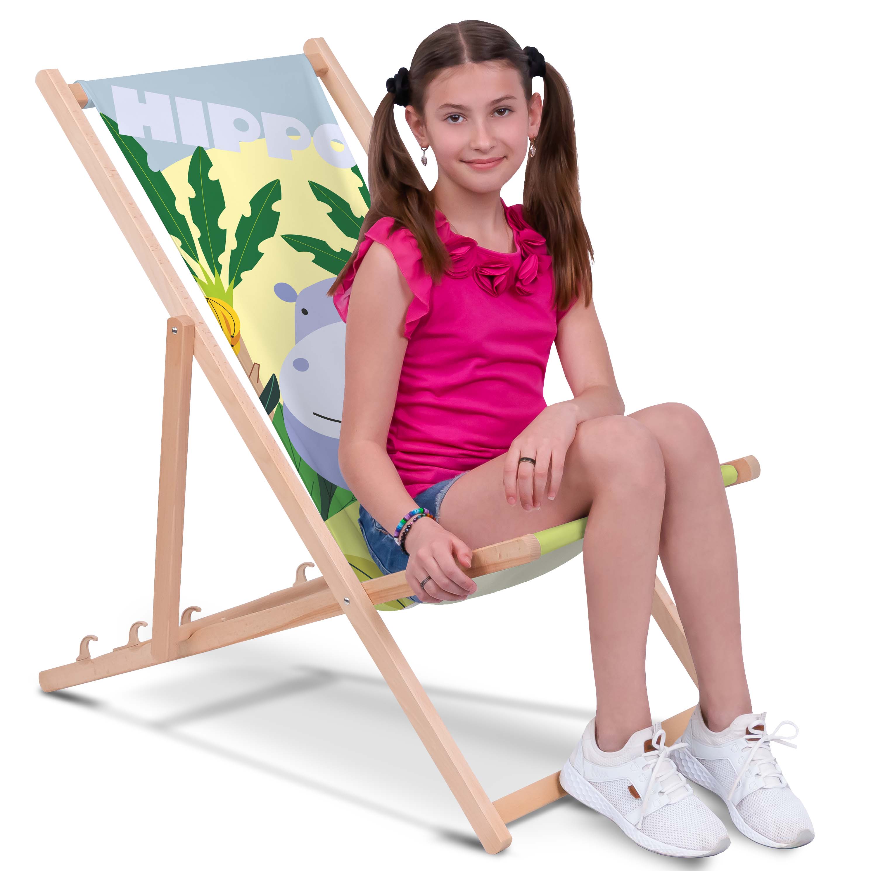 Crazy Hippopotamus-S Wooden Deck Chair