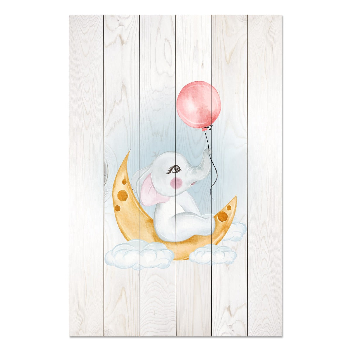 Wood Picture Cute Elephant Sitting Moon