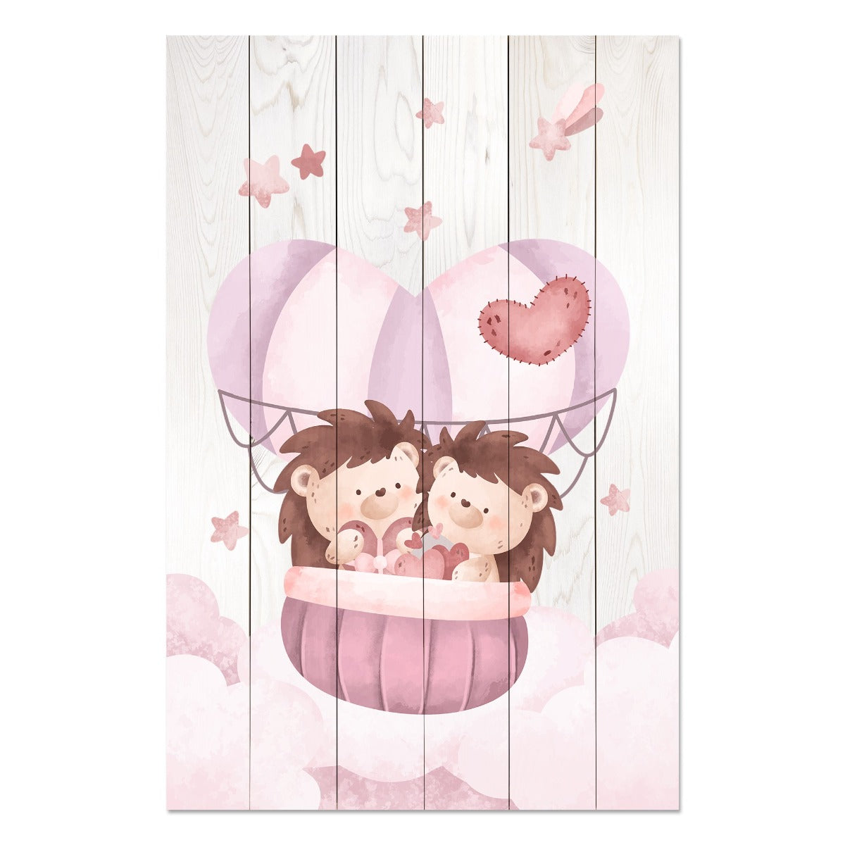 Wood Picture Cute Hedgehogs in the Clouds