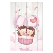 Wood Picture Cute Hedgehogs in the Clouds-60x90 cm