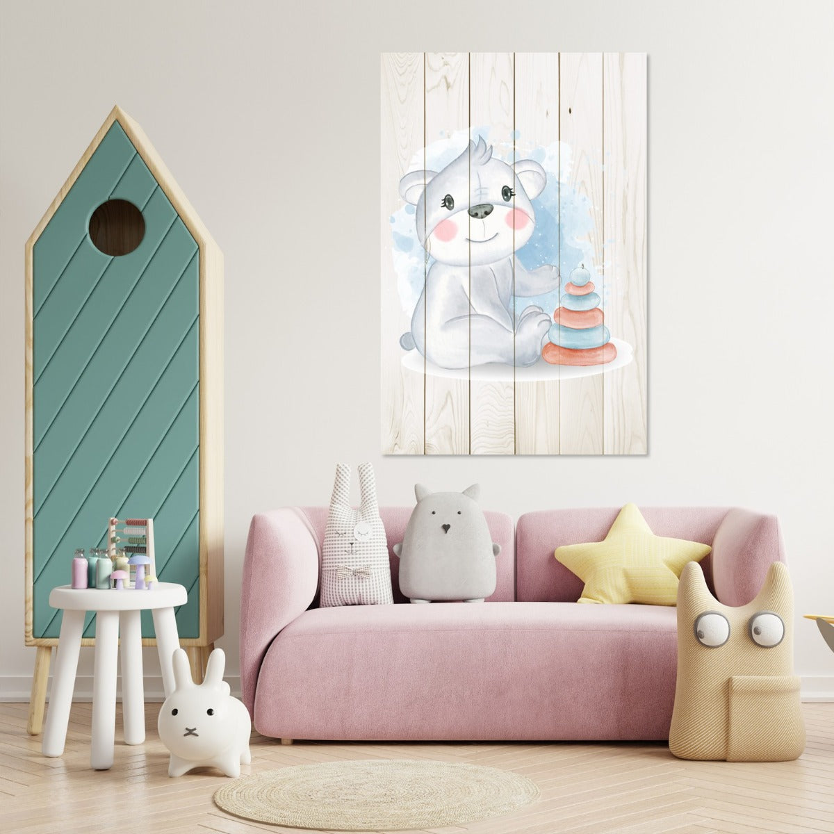 Wood Picture Cute Koala Playing with Toys-20x30 cm