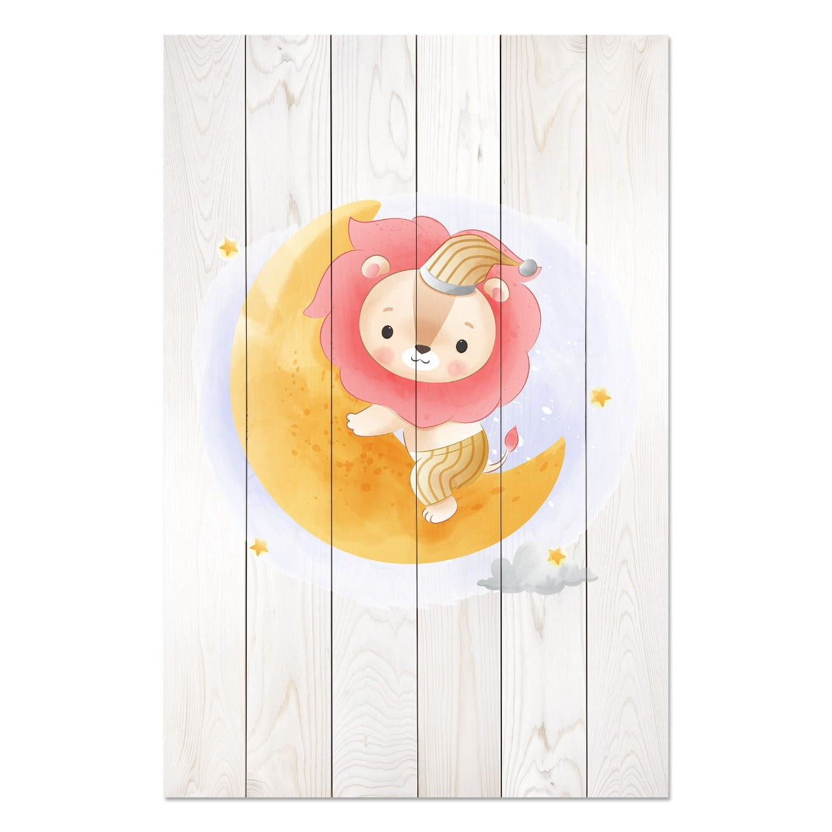 Obraz Wood Cute Lion Sitting Moon