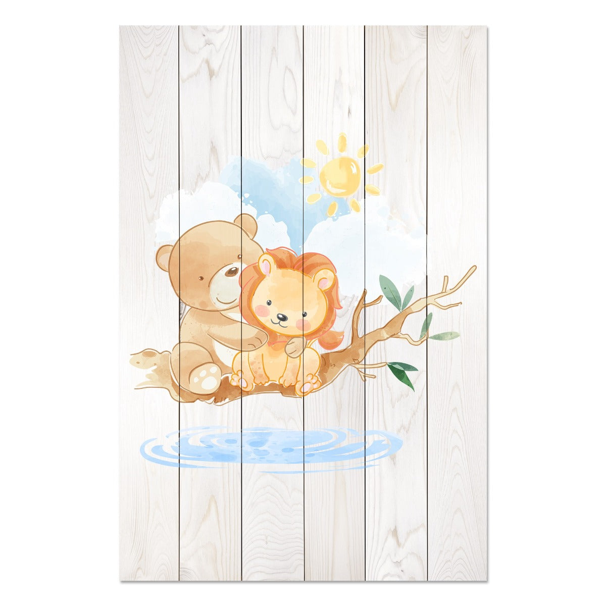 Obraz Wood Cute Little Lion and Bear