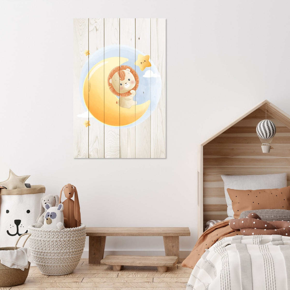 Obraz Wood Cute Little Lion Sitting on the Moon-20x30 cm