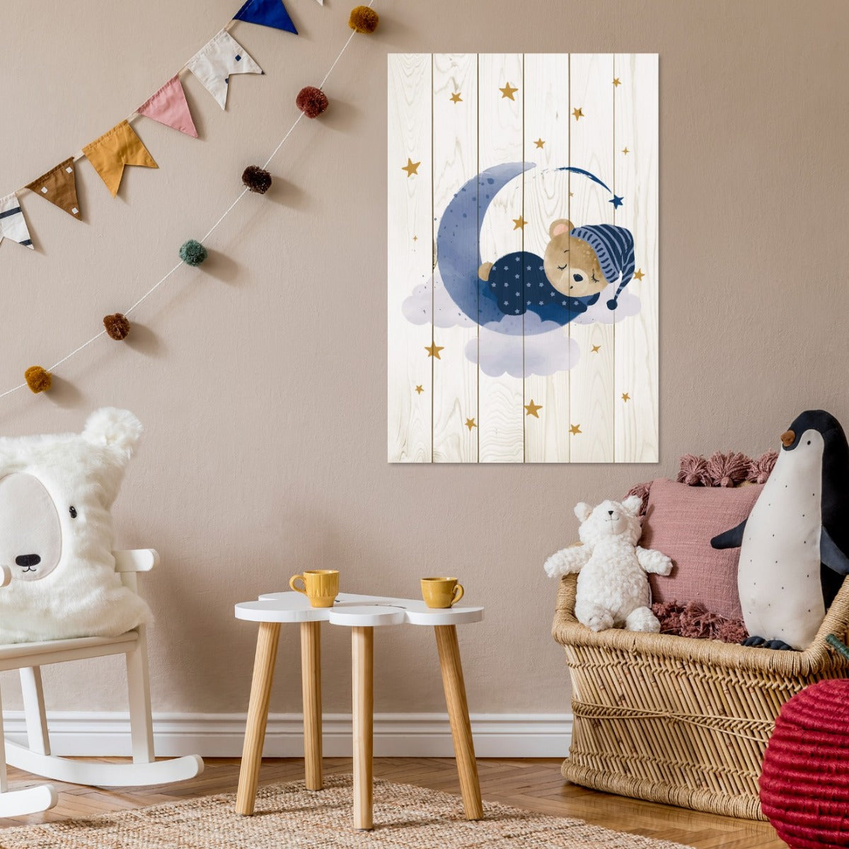 Wooden Picture Cute Sleeping Bear-30x30 cm
