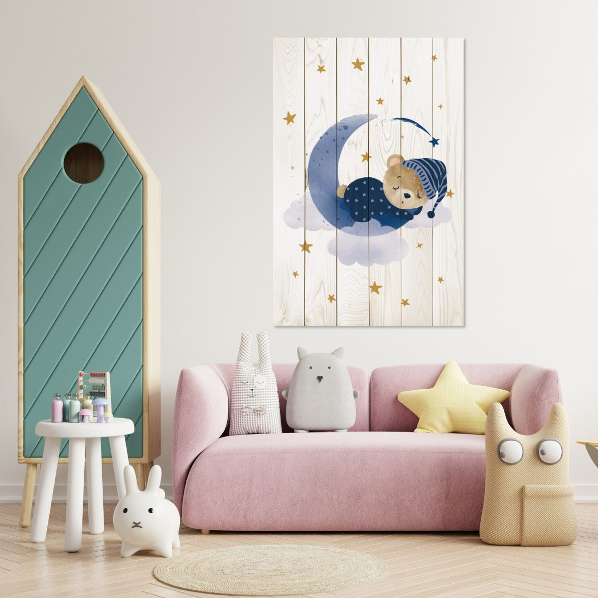 Wooden Picture Cute Sleeping Bear-60x90 cm