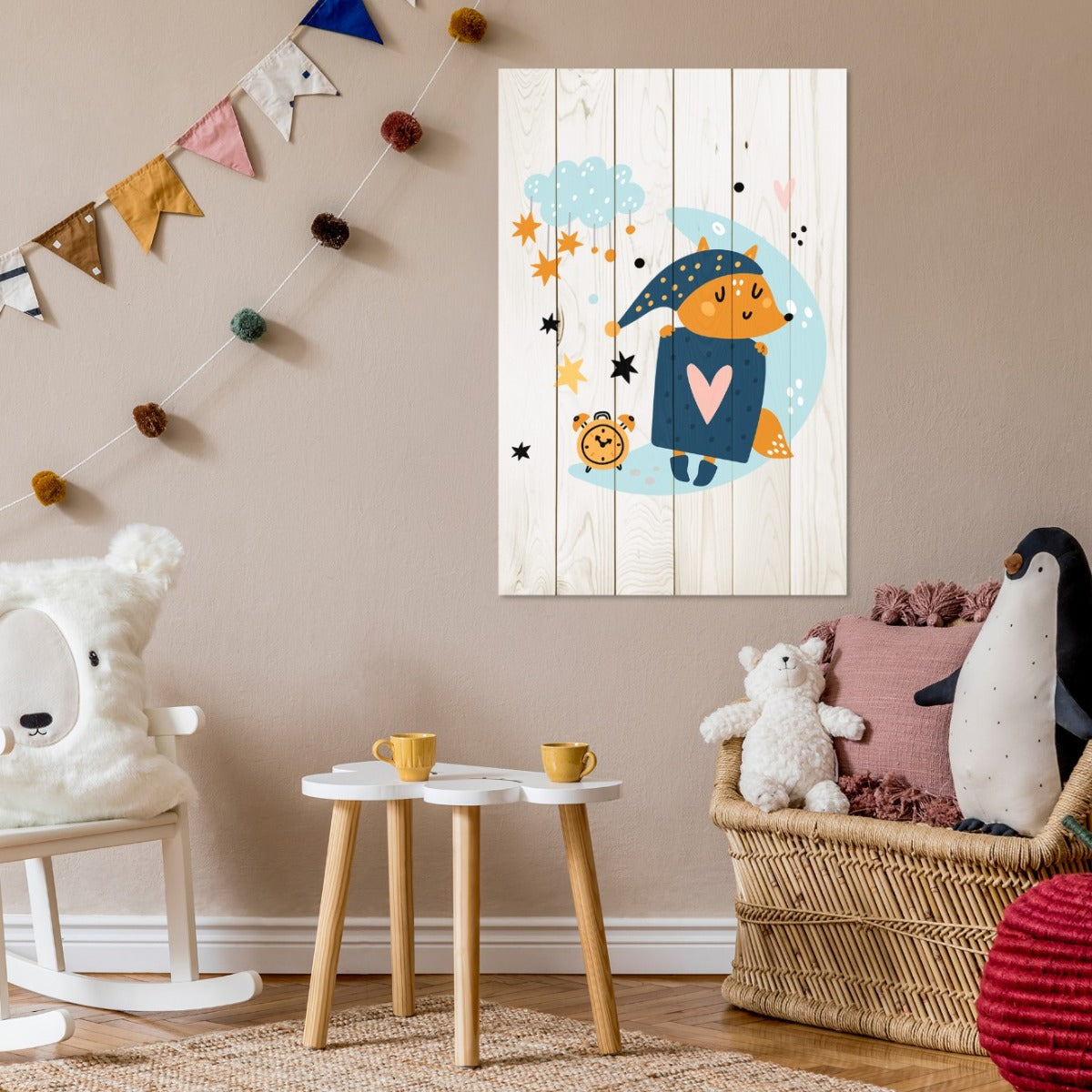 Wooden Picture Cute Sleeping Fox-50x70 cm