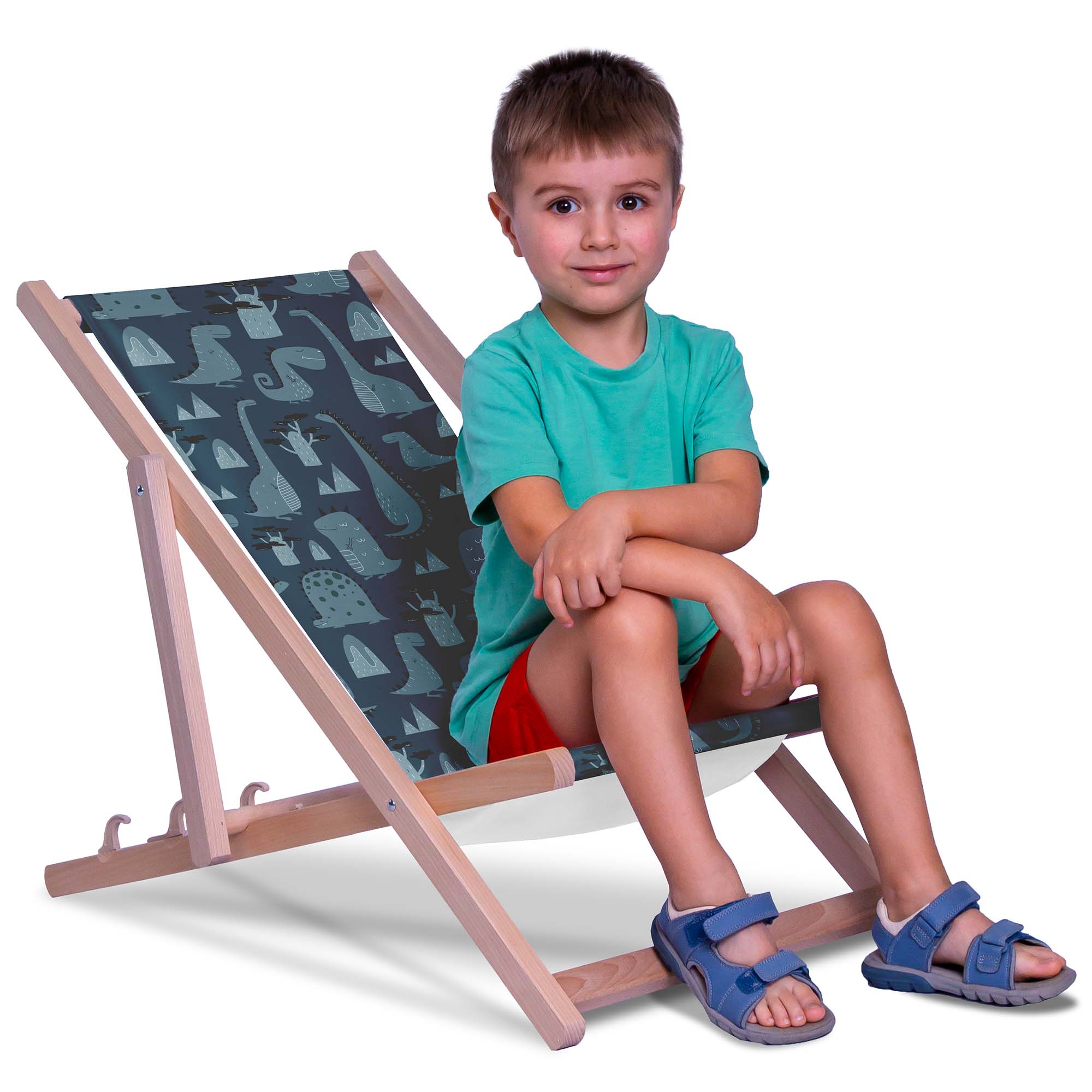 Wooden Deck Chair Dark Cartoon Style Dinosaur