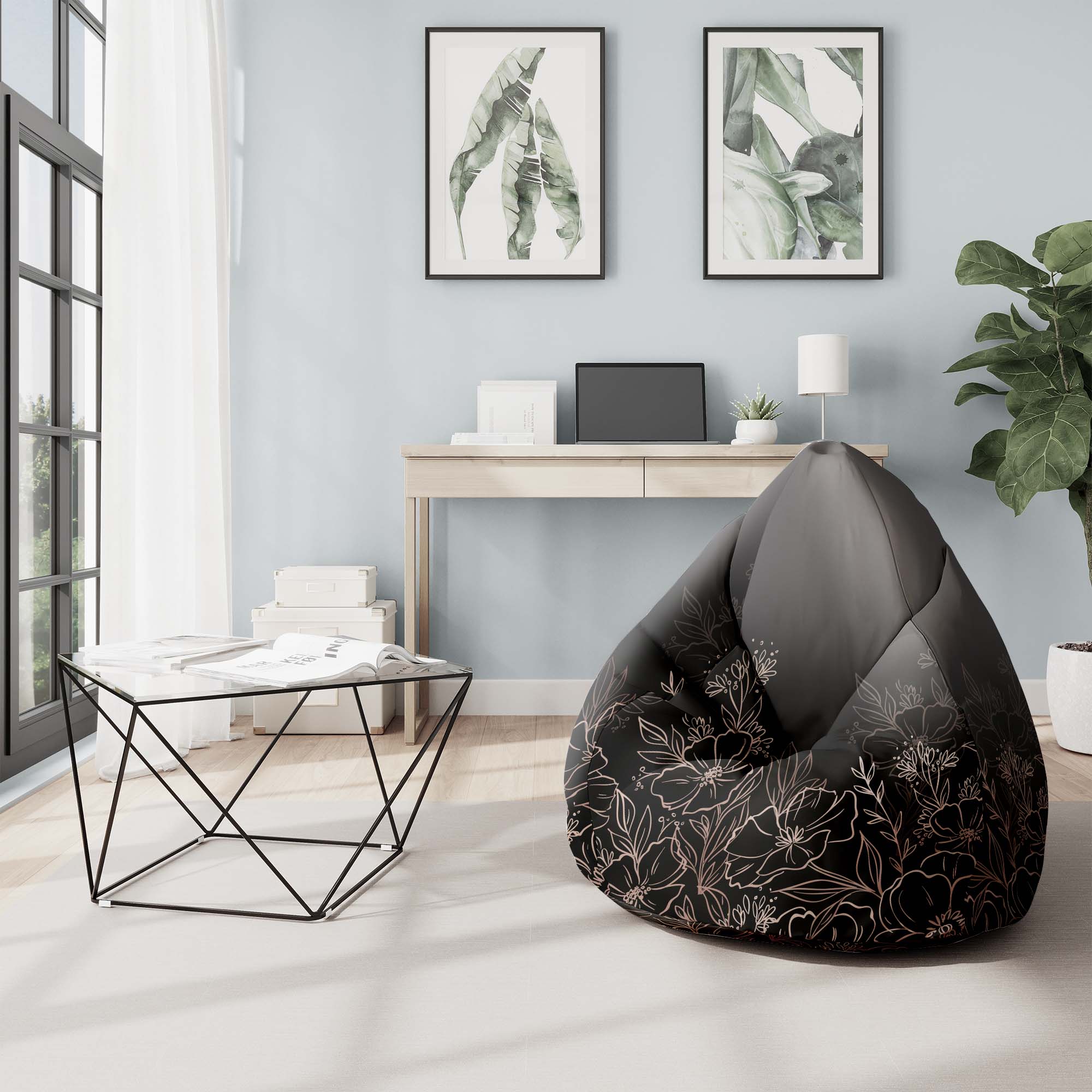 Pearshape Pouf Dark Flowers Mystery