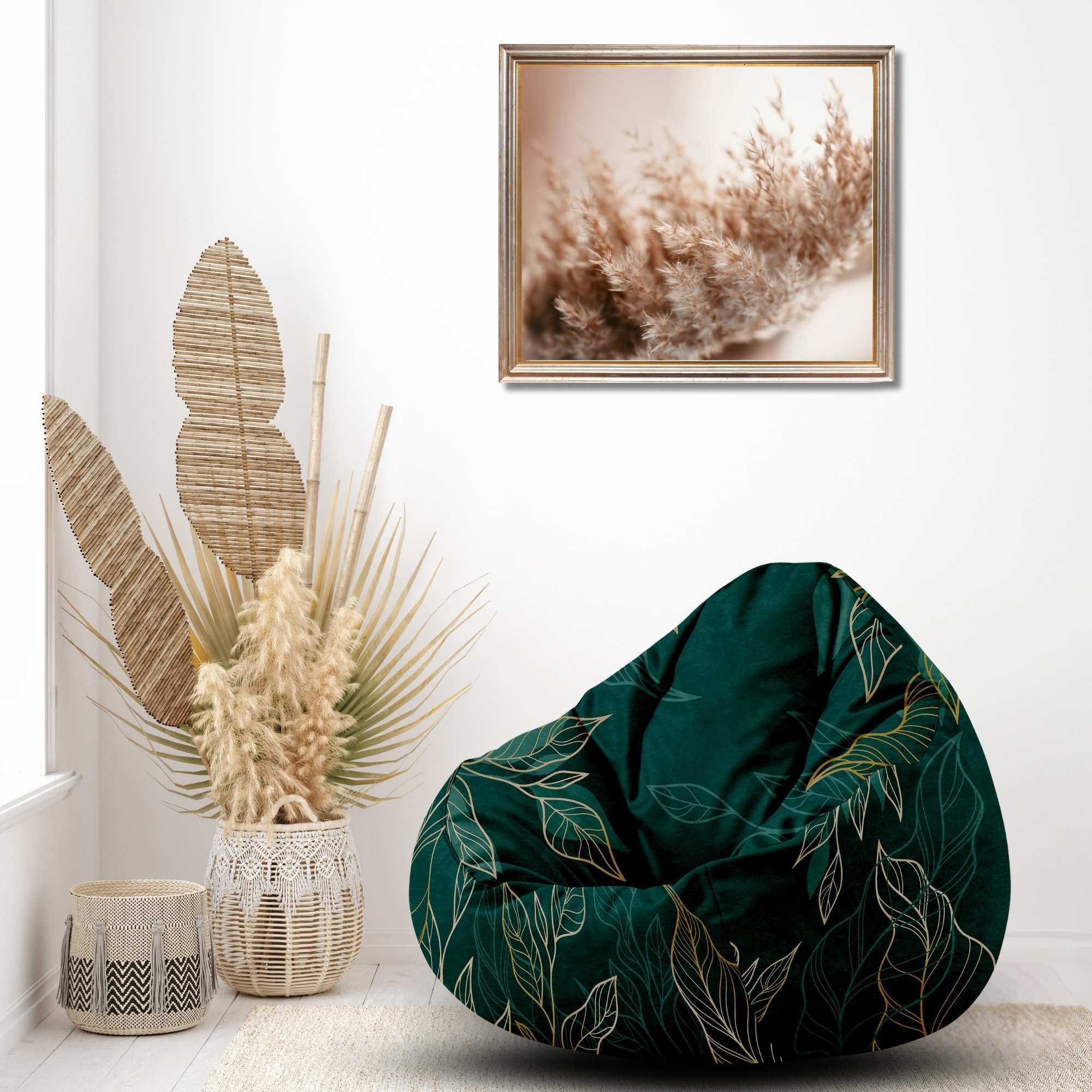 Puf Paradise Deep Green Floral-Velvet