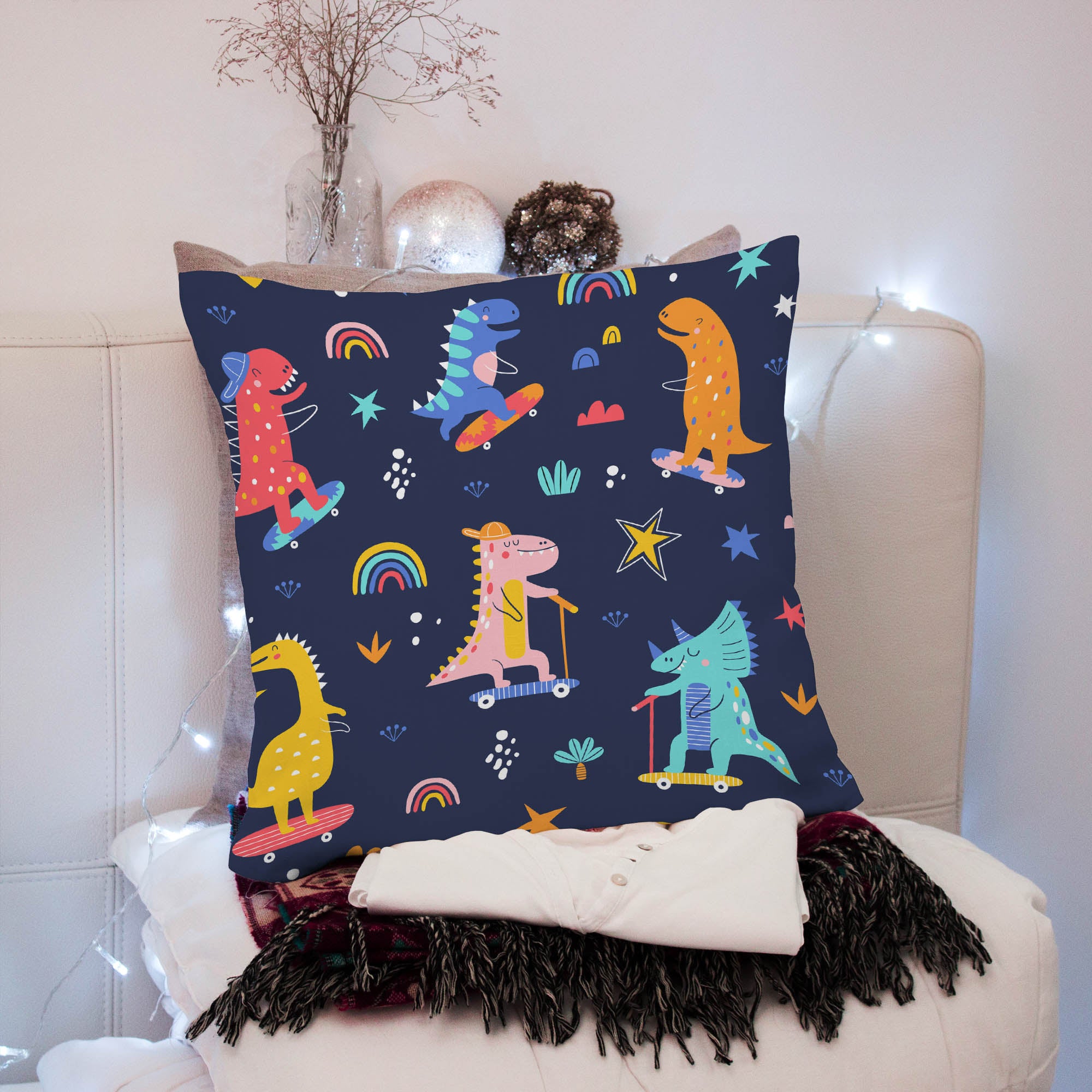 Skater Dinosaurs Pillow-Velvet