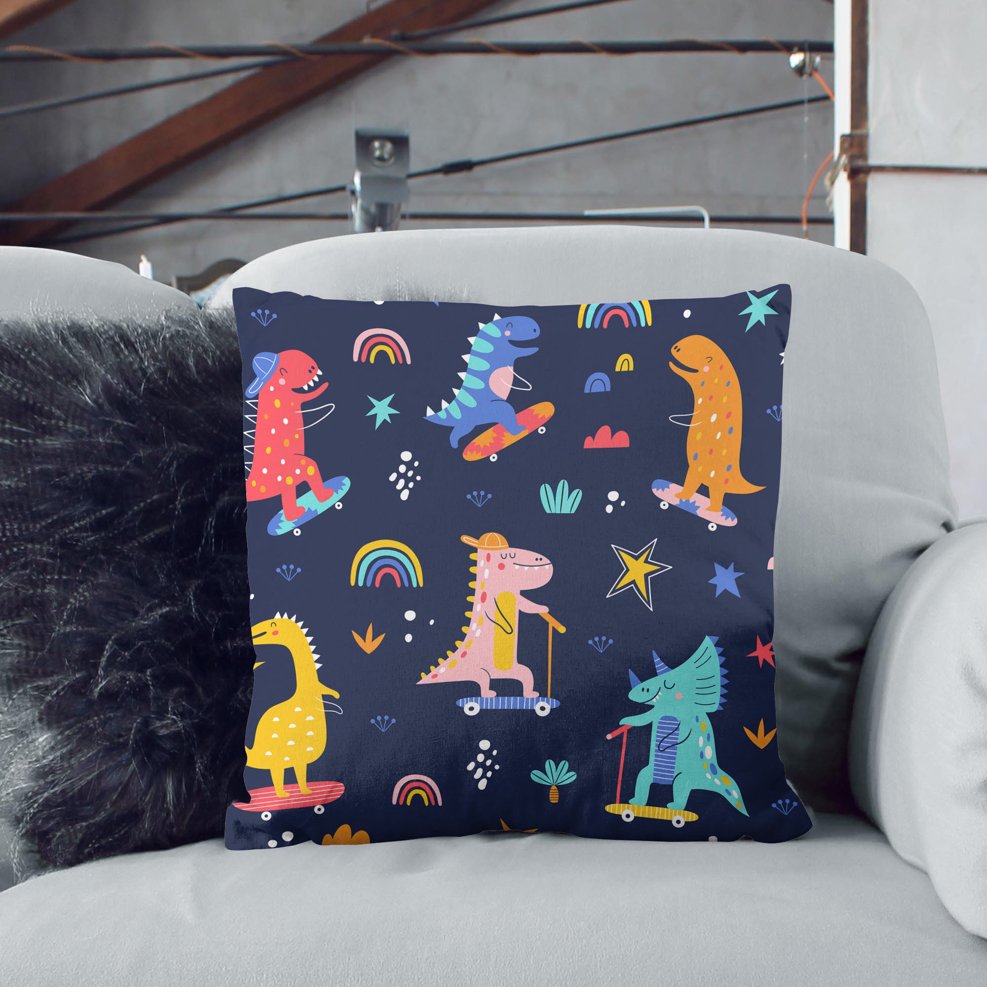 Skater Dinosaurs Pillow-Velvet